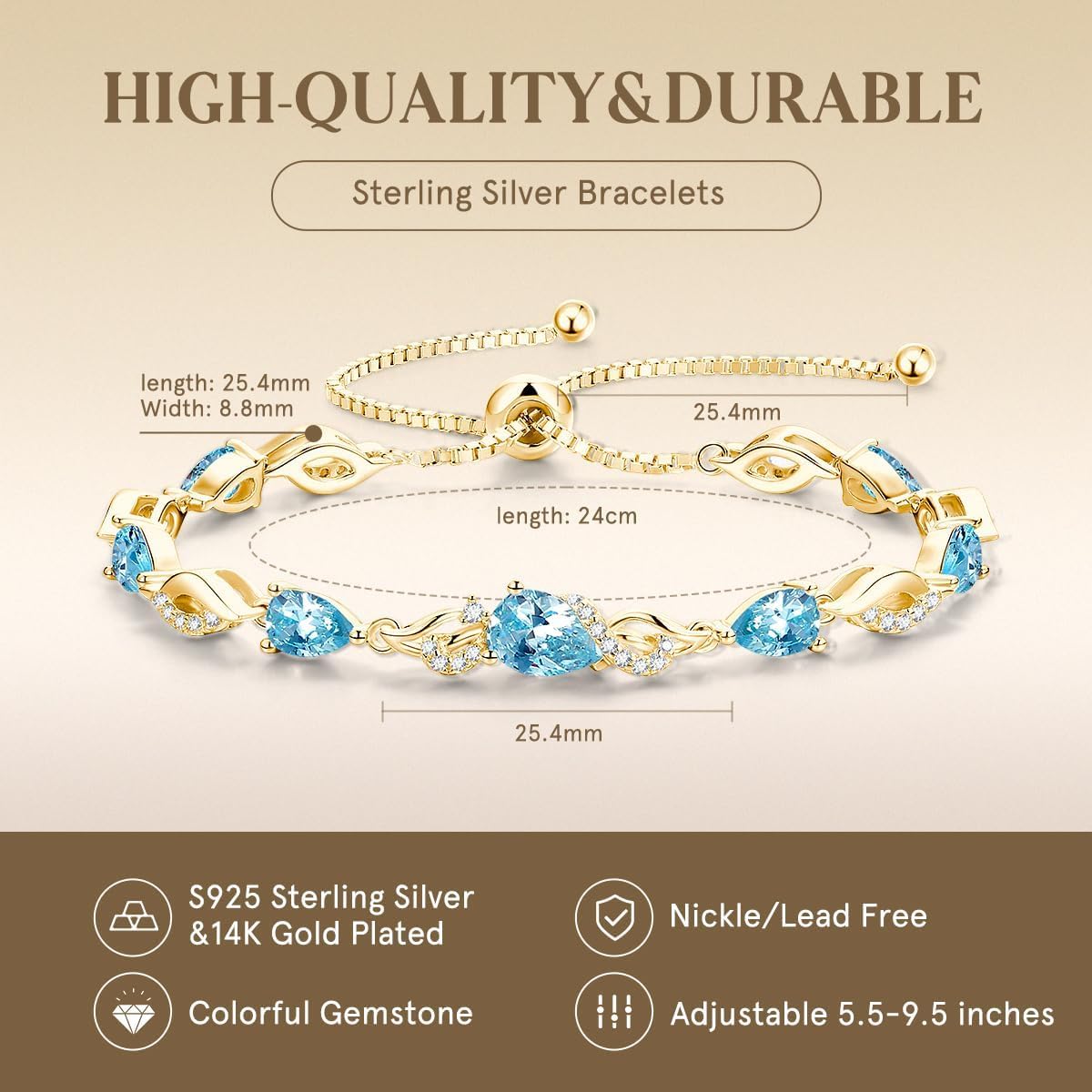 FANCIME Pulsera de tenis ajustable con piedra natal para mujer | Di...