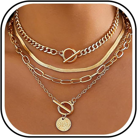 iF YOU Collares vintage con capas de oro para mujer, a la moda, con...