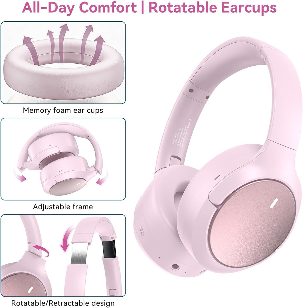 Auriculares inalámbricos ANC híbridos sobre la oreja, tiempo de rep...
