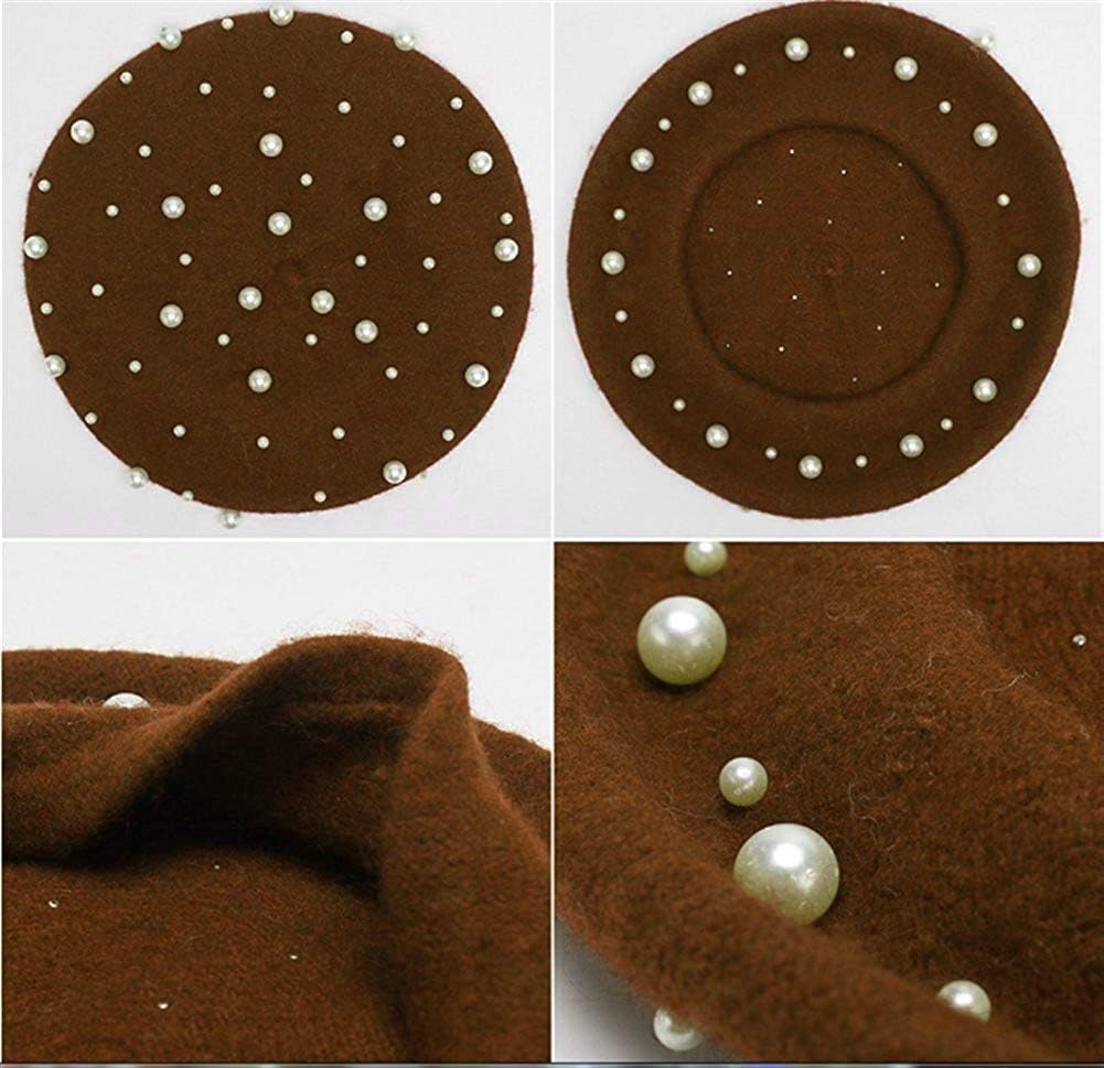 Sombrero de boina vintage de lana de perla para mujer, gorro cálido...