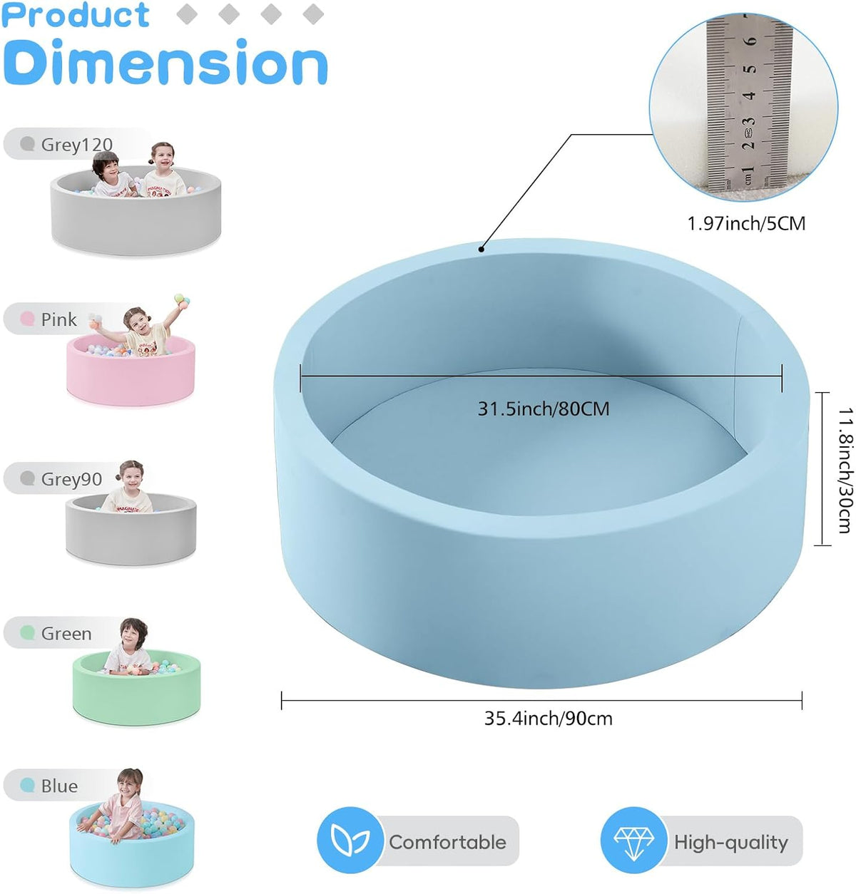 SHJADE Piscina de pelotas de espuma para niños pequeños, 35.4"x...