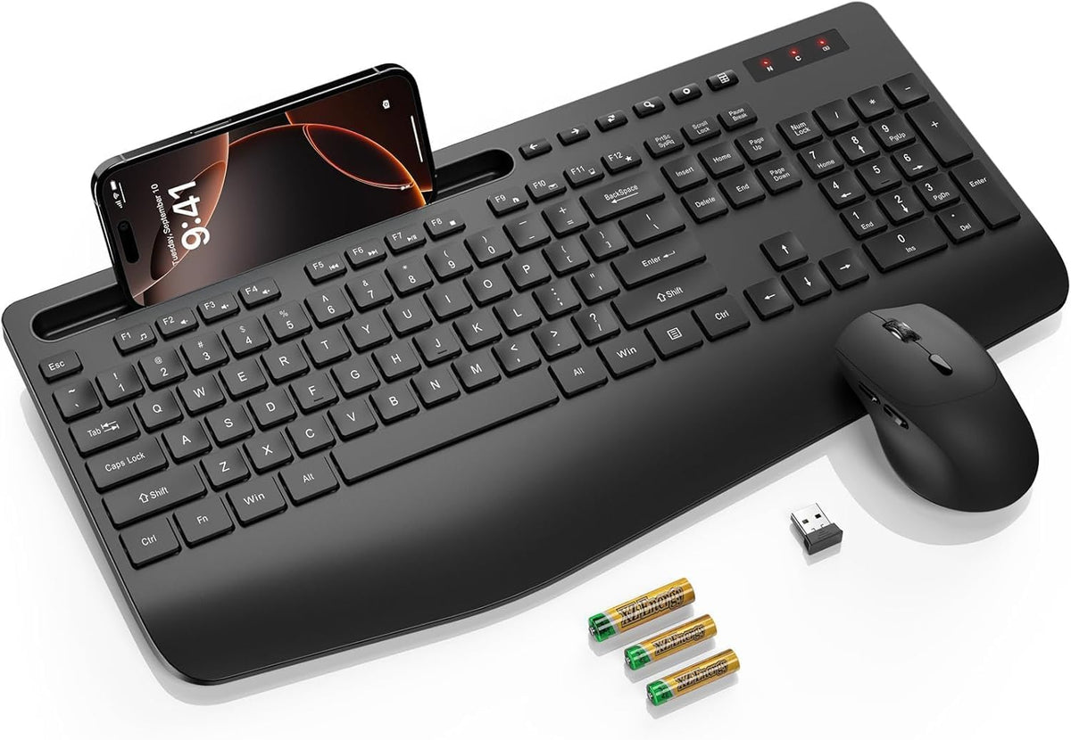 SABLUTE Combo de teclado y mouse inalámbricos: reposamuñecas ergonó...