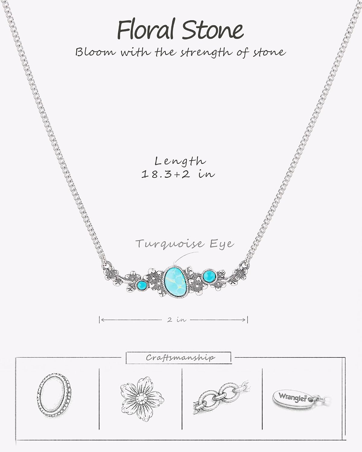 Collar turquesa con piedra floral Wrangler, joyería turquesa para m...