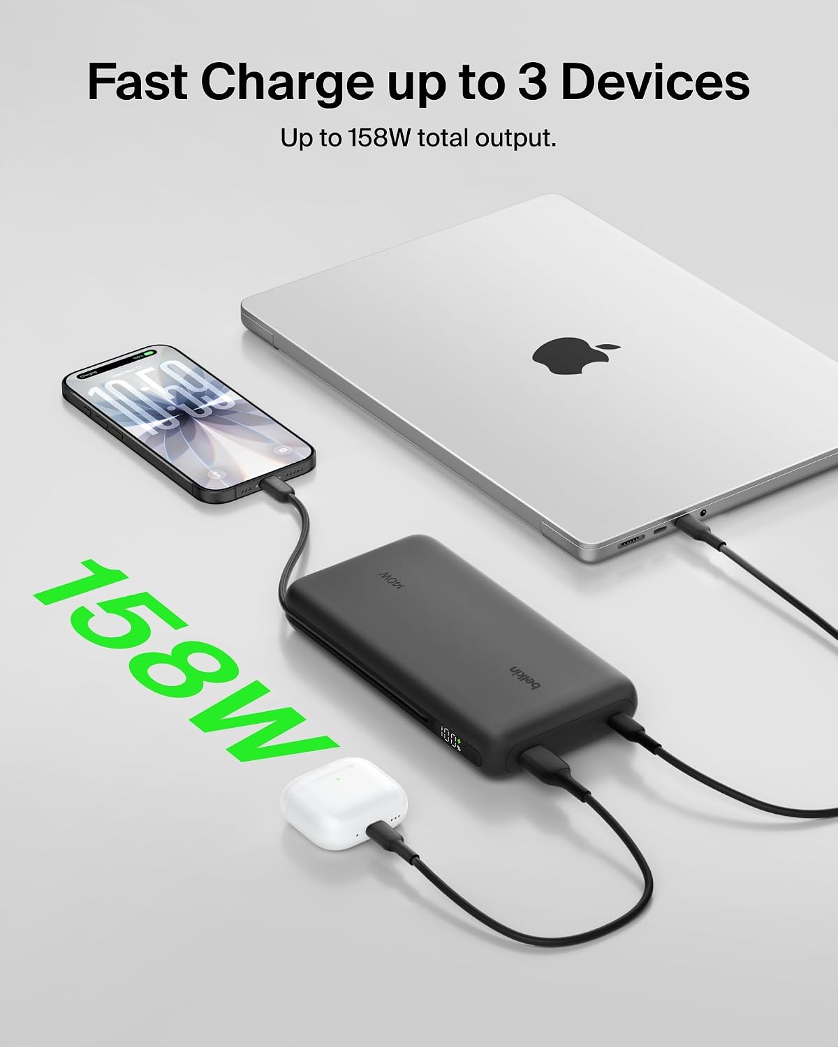 Belkin Cargador portátil de 25 K, banco de energía con cable USB C...