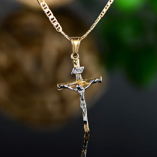 Barzel Collar de cruz para mujer y hombre, chapado en oro de 18 qui...