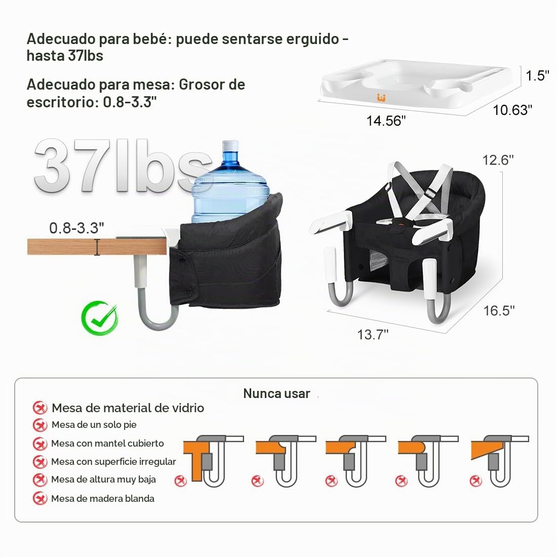 MTWML Silla alta de gancho con bandeja, silla alta portátil para be...
