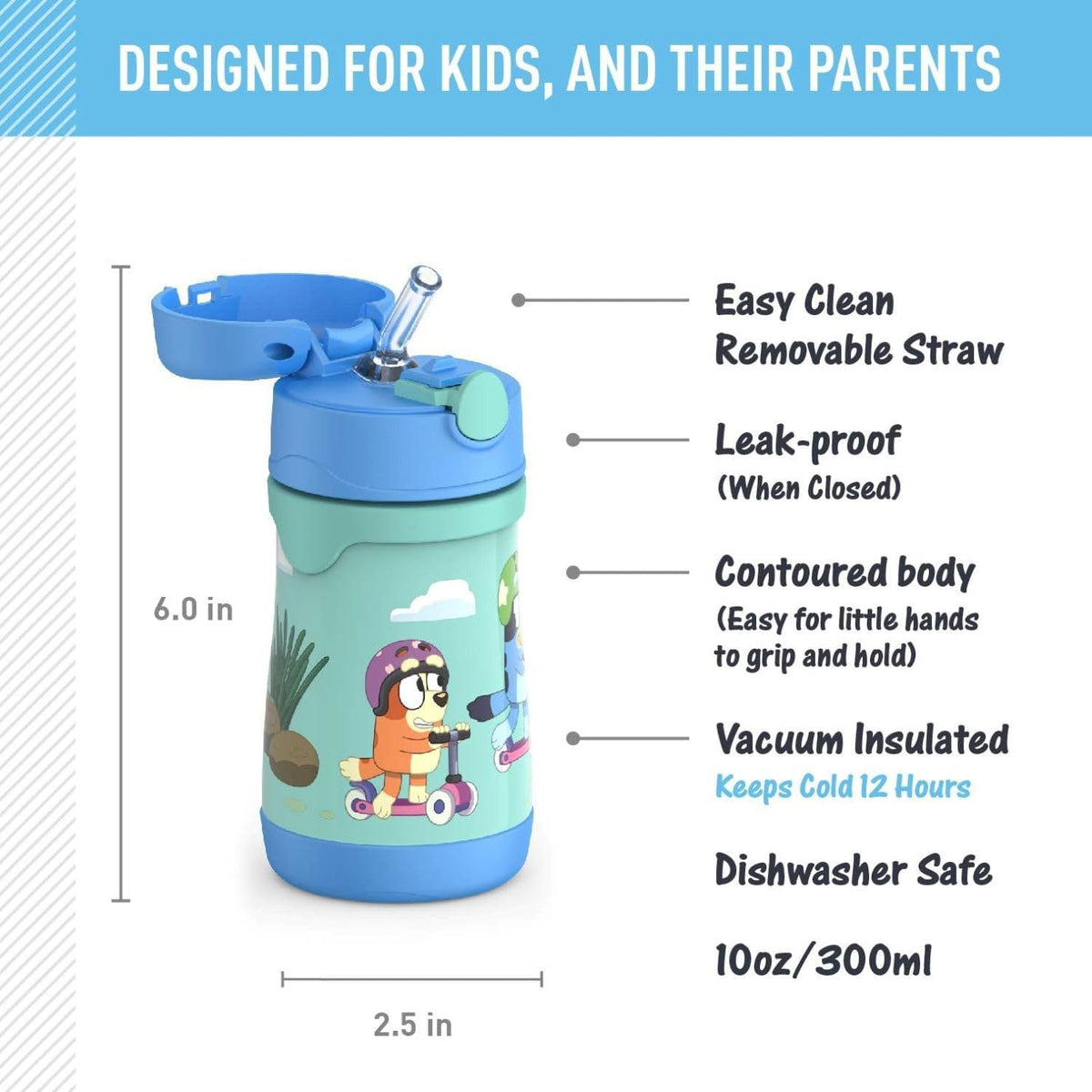 Thermos Baby, botella de acero inoxidable de 10 oz. con popote emer...
