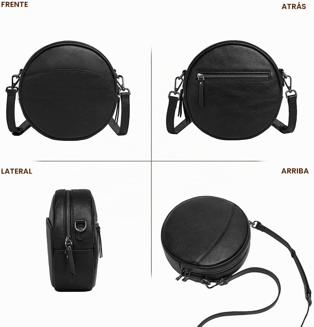 COOLCY Bolsos cruzados de cuero, bolso de hombro circular, bolso re...