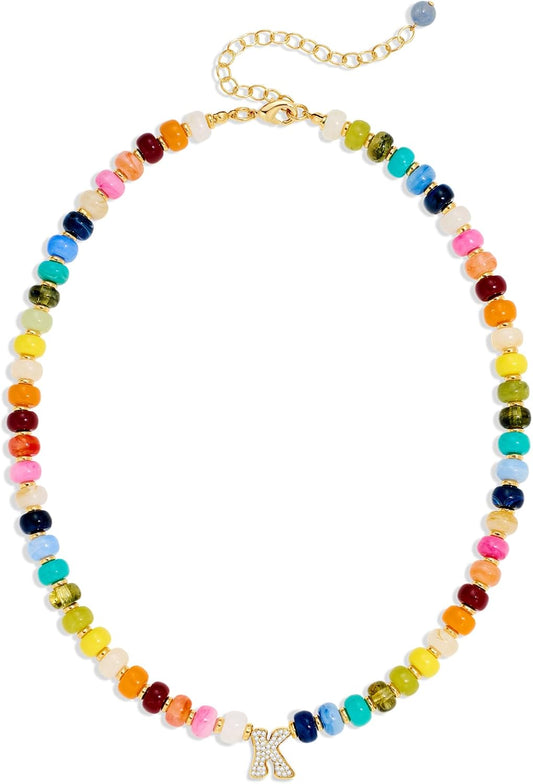 TENTMENTISE Collar con inicial de cuentas coloridas para mujer, col...