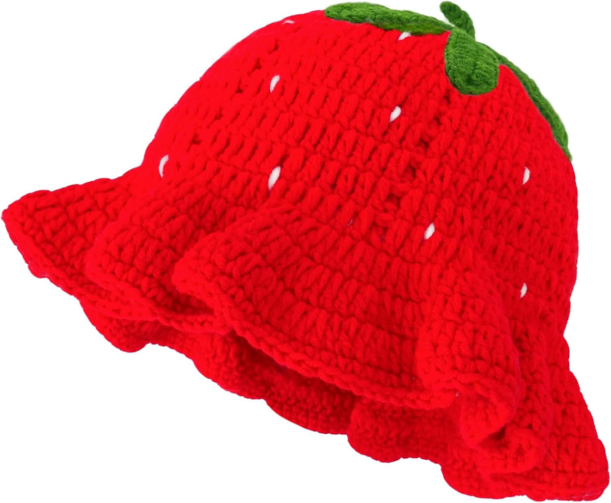 Sombrero de pescador de ganchillo de fresa para mujer, bonito sombr...