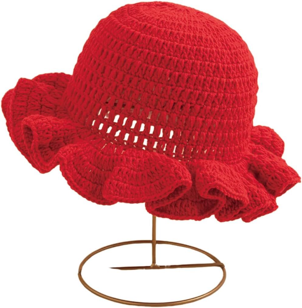 KORADI Sombrero de pescador de ganchillo para mujer, con ala con vo...