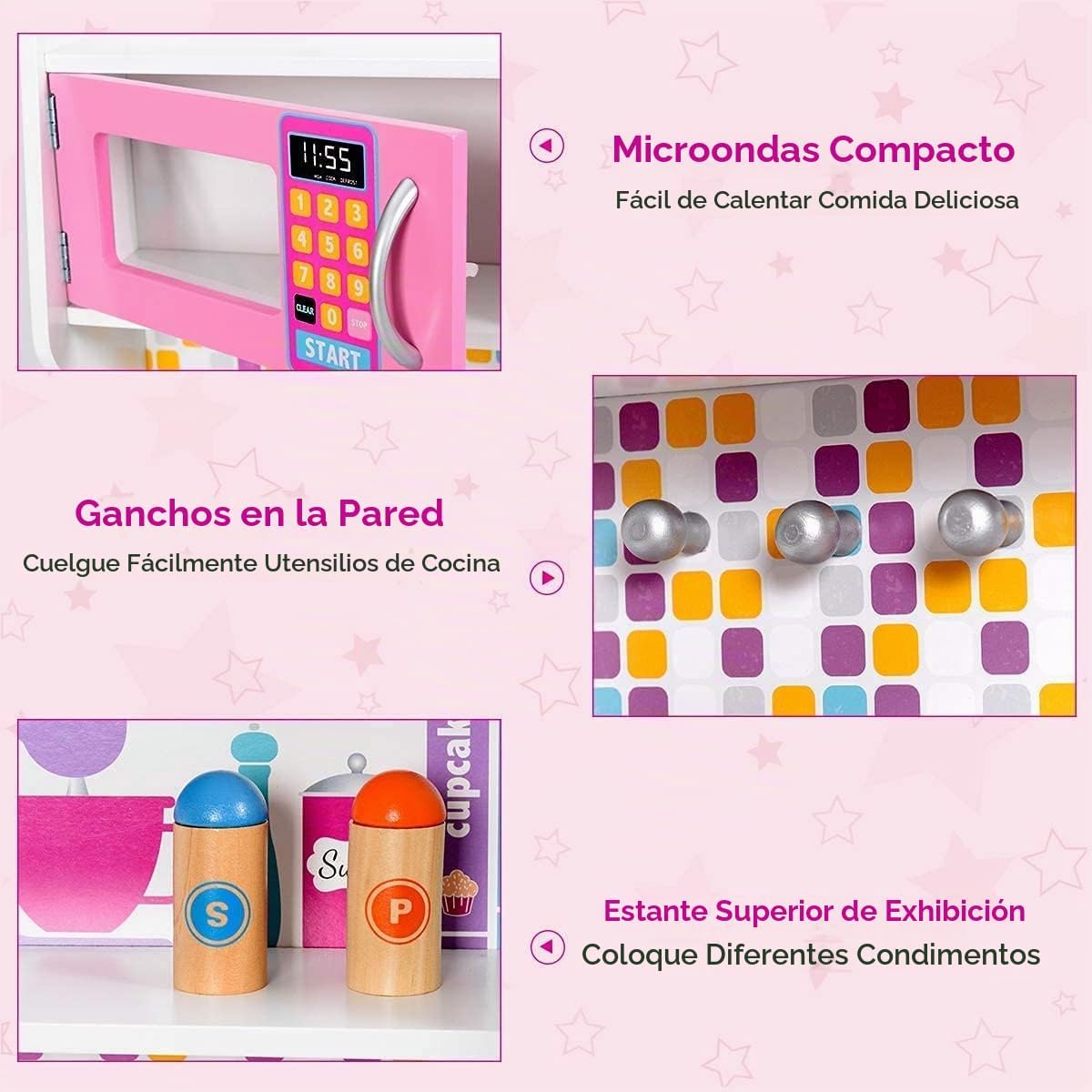 OLAKIDS - Juego de cocina para niños, cocina de madera para niños p...