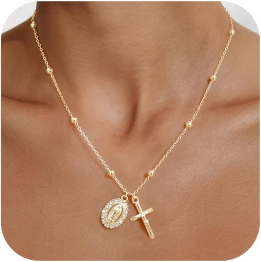 Collar de Cruz de Oro para Mujeres - Collares con Colgante de la Vi...