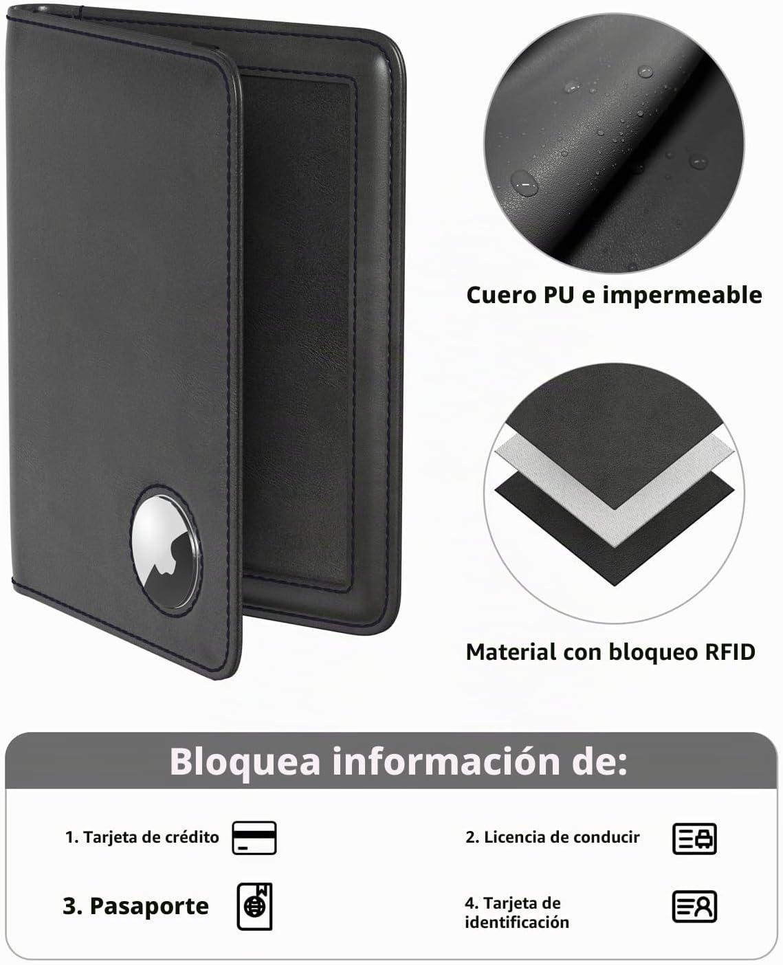 Stouchi Soporte para pasaporte AirTag - Cartera de viaje delgada RF...