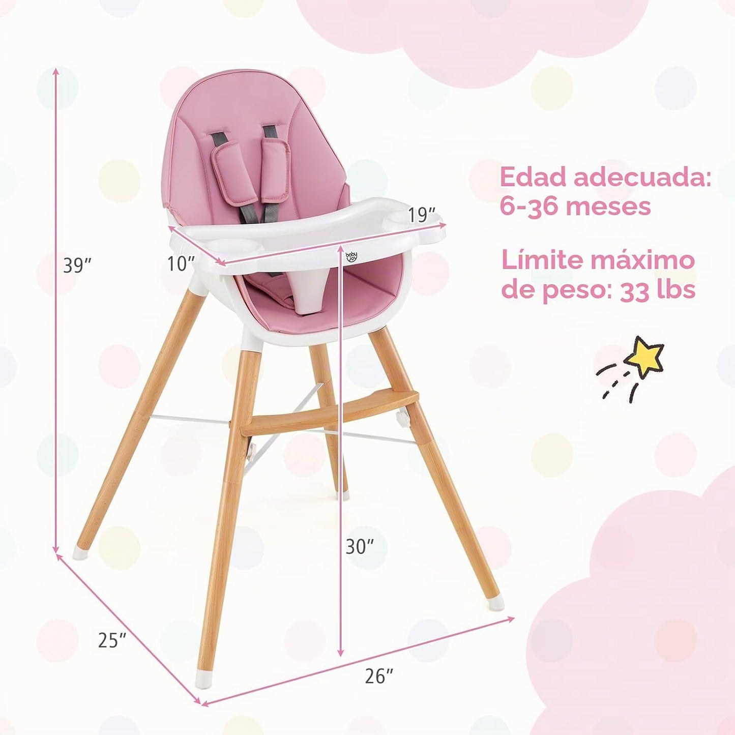 BABY JOY Silla alta para bebé, silla alta de madera para bebés y ni...