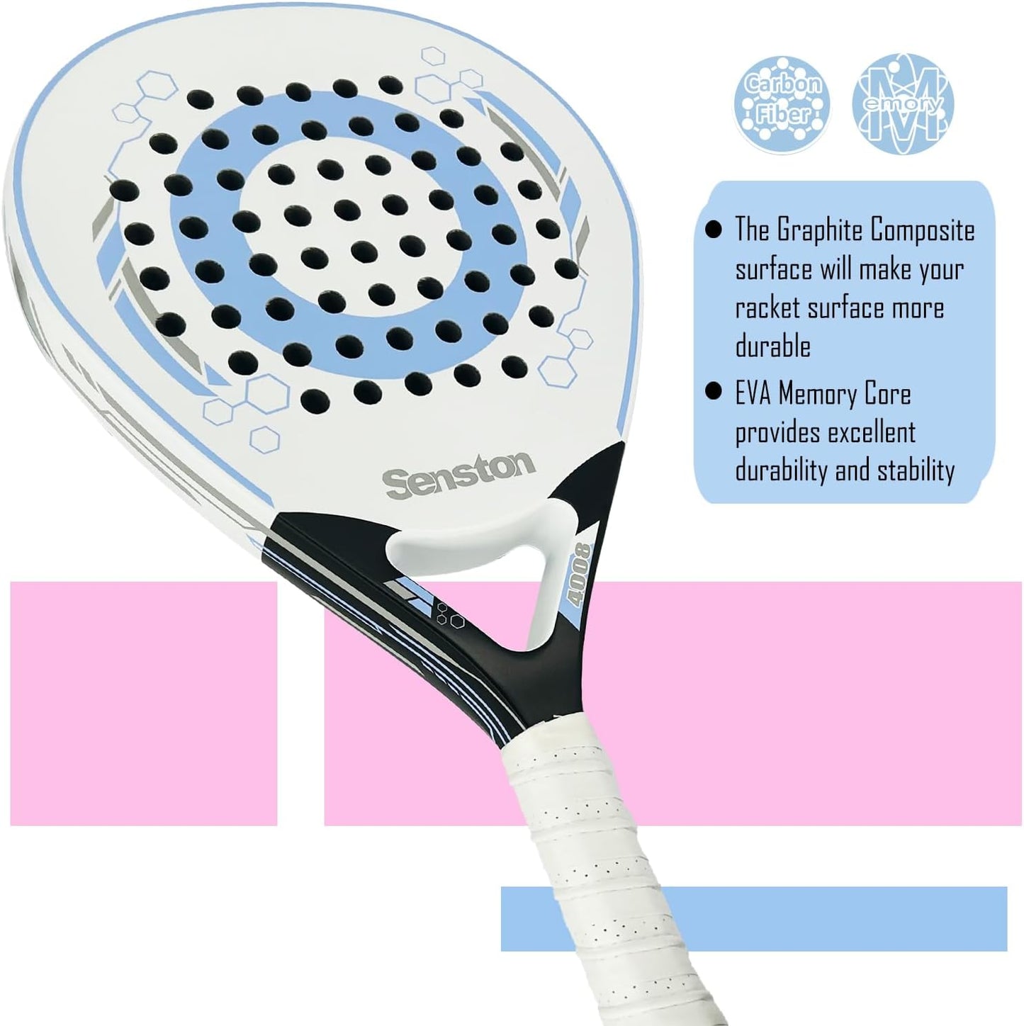 Senston Raqueta de pádel con superficie de fibra de carbono con núc...