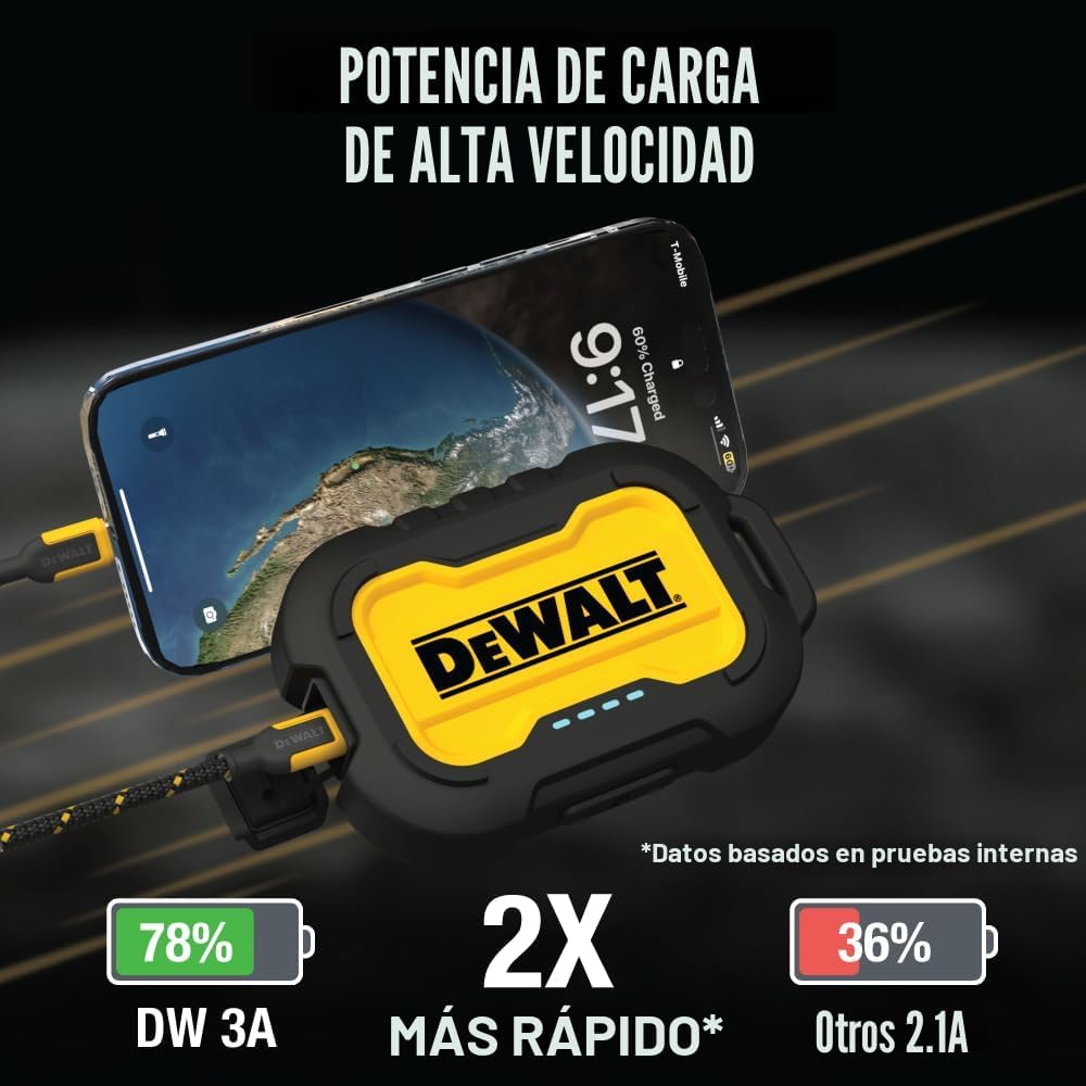 DEWALT Cargador portátil resistente, banco de energía, sitio de tra...