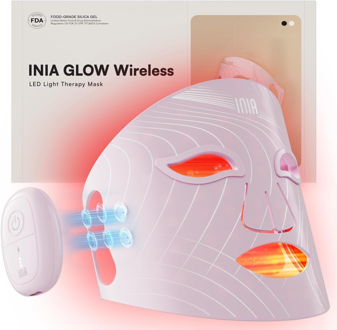 INIA Máscara de terapia de luz roja para cara, máscara facial LED i...
