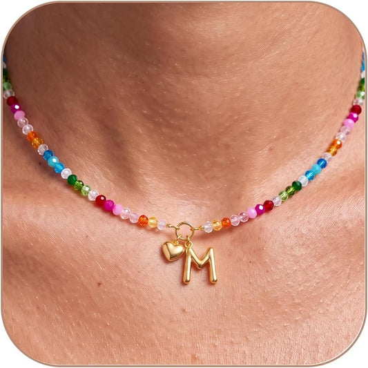 LOVEZORA Collar con inicial para mujer, collares de cuentas de colo...