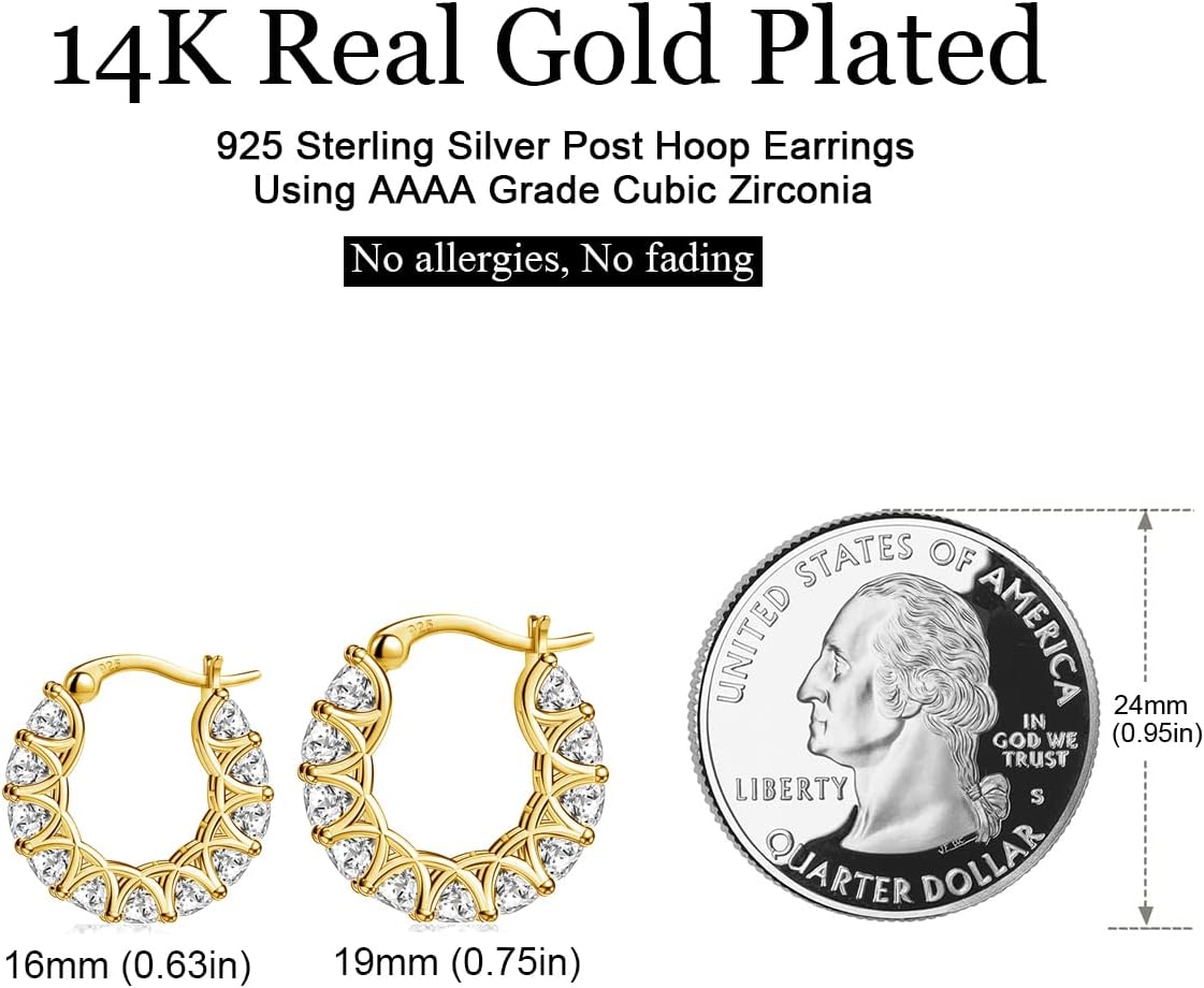 Aretes de aro de plata esterlina con circonita cúbica y aretes de o...