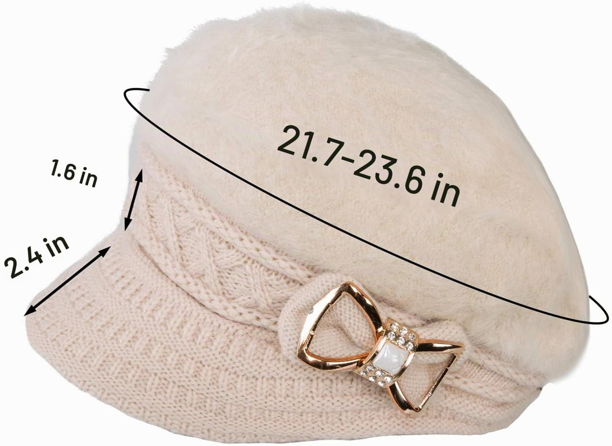 Surblue Sombrero de punto para mujer, boina, gorra de ala ancha con...