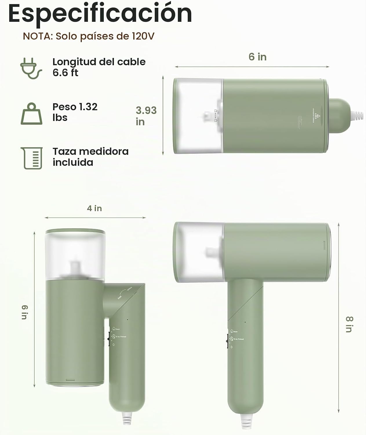 Vaporizador de mano para ropa, vaporizador de viaje plegable de 120...