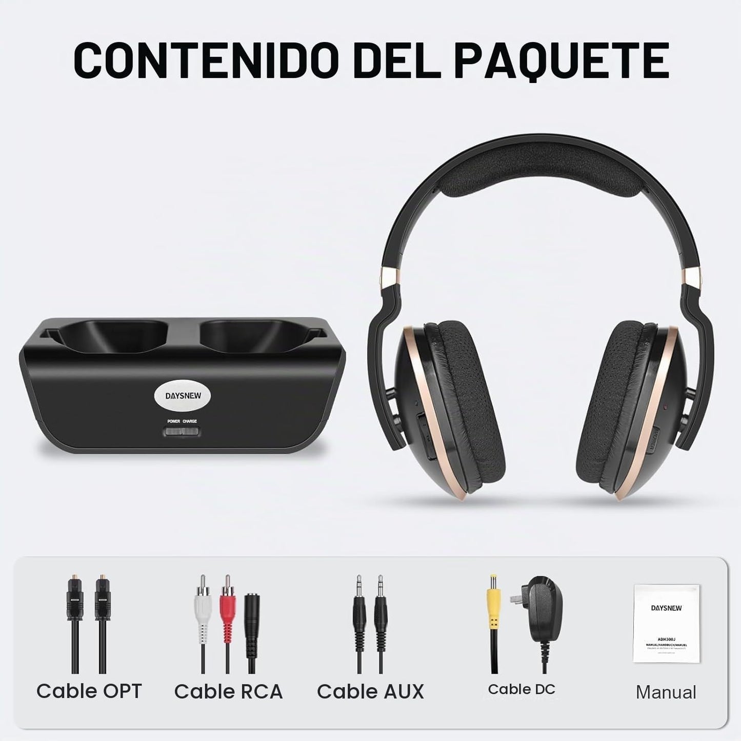 Daysnew Auriculares inalámbricos ópticos para ver televisión, auric...