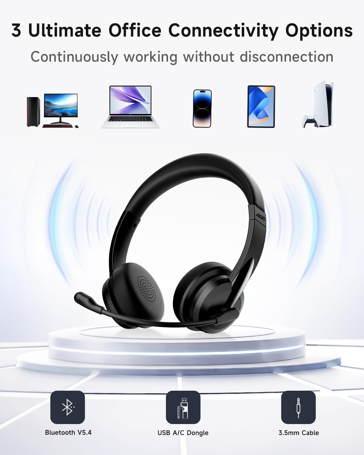 AOC Auriculares inalámbricos con micrófono para el trabajo, auricul...