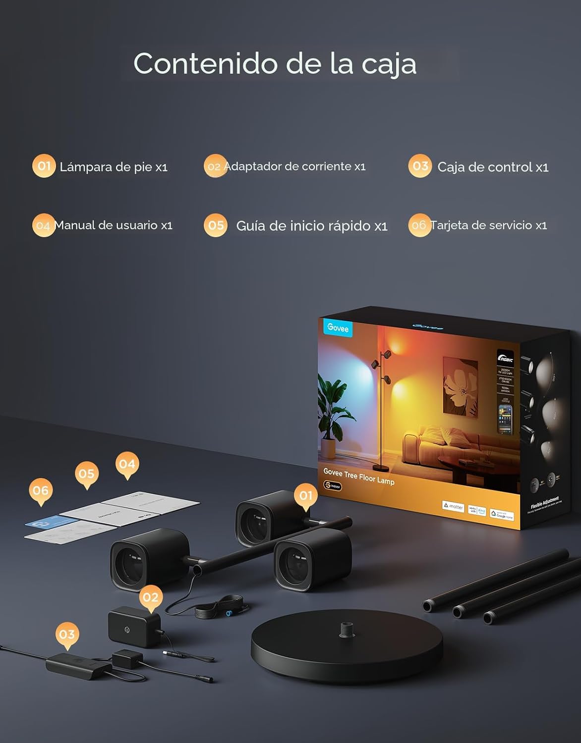 Govee Lámpara de pie de árbol con 3 luces giratorias, compatible co...