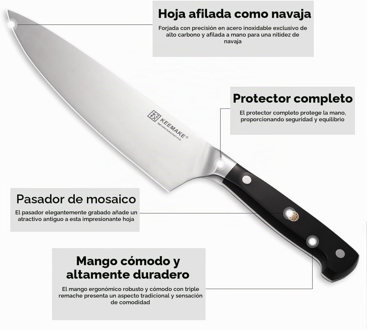 KEEMAKE Juego de cuchillos de chef, 6 piezas de cuchillos de cocina...