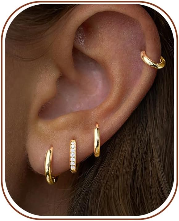 Juego de aretes de aro huggie pequeños de oro para mujeres y hombre...