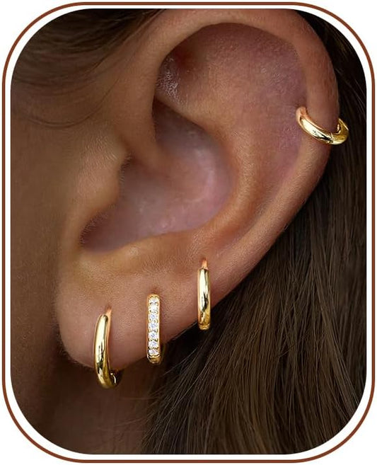 Juego de aretes de aro huggie pequeños de oro para mujeres y hombre...