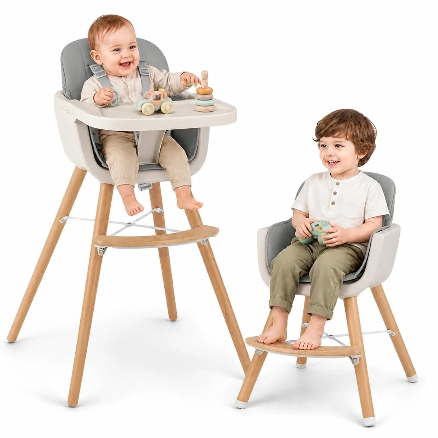HONEY JOY Silla alta para bebé, silla alta de madera 6 en 1 con ban...