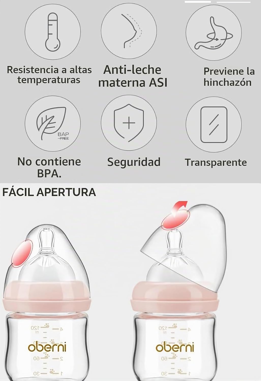 Biberones de vidrio, biberón anticólico para lactancia materna con...