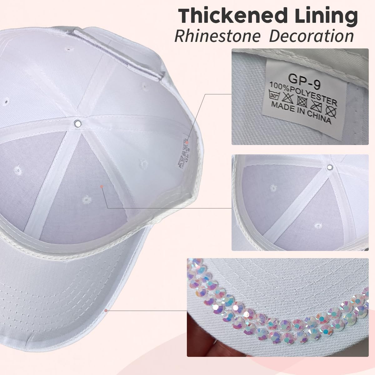BUDUBIBI Gorra de béisbol con diamantes de imitación para mujer, go...