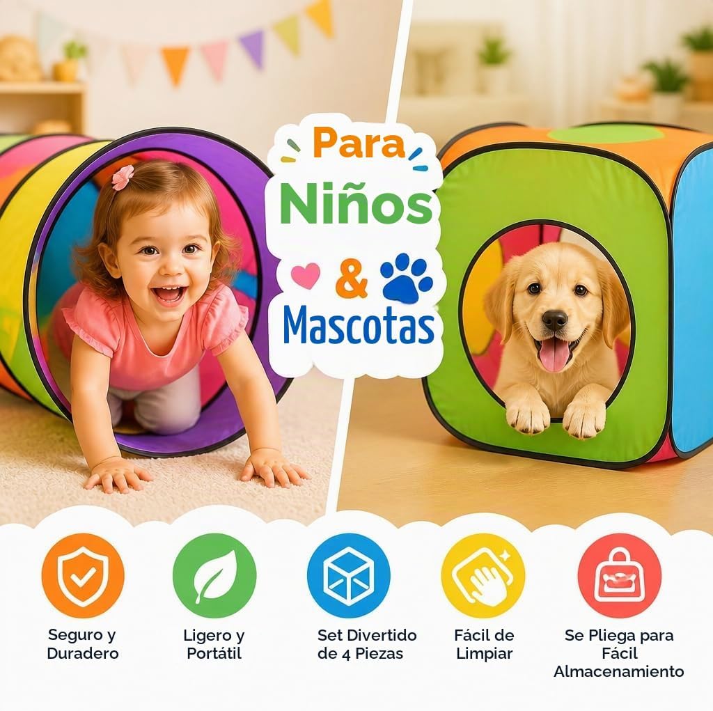 NUBUNI Tienda de Juego Emergente para Niños de 4 Piezas: 2 Túneles...