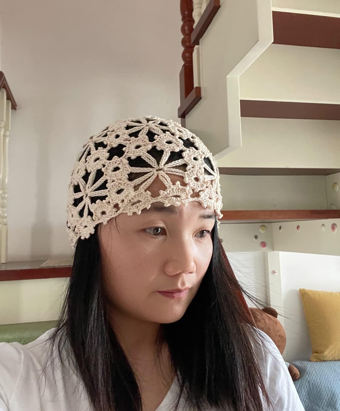 ALLDECOR Gorro de punto hecho a mano con estampado floral para muje...