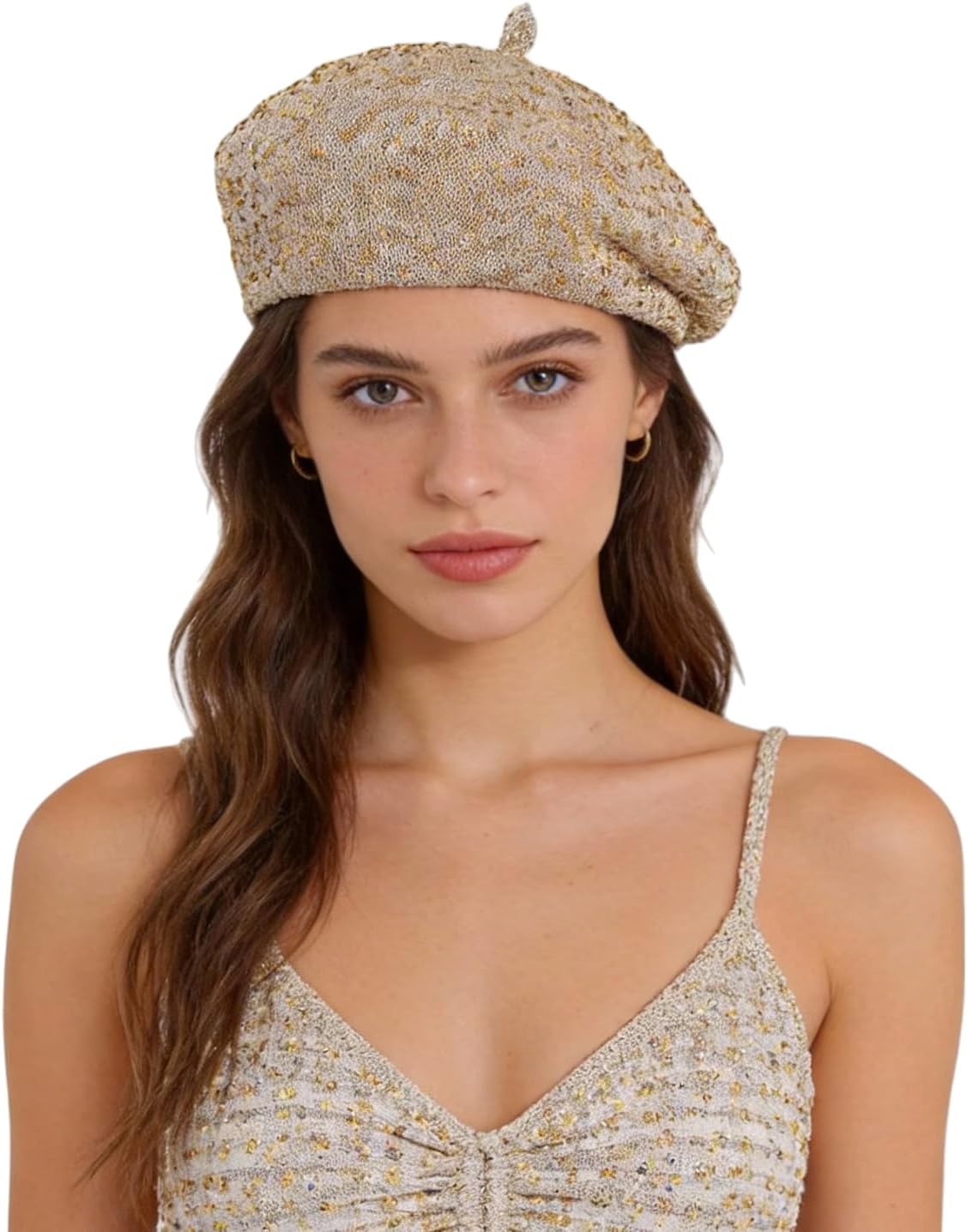 MINGSEECESS Boina francesa con lentejuelas brillantes para mujer, s...