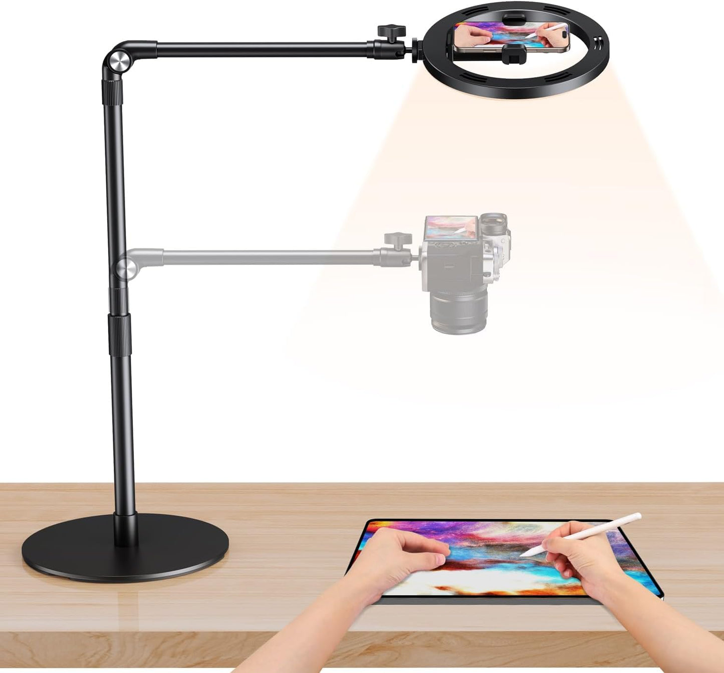 elitehood Soporte de teléfono aéreo con luz para grabación de video...