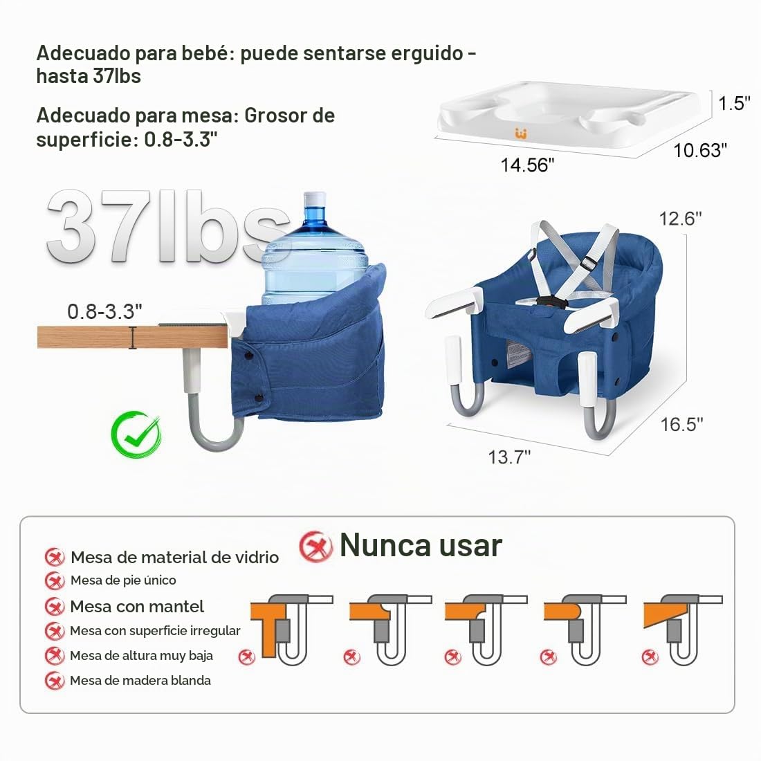 MTWML Silla Alta de Enganche con Bandeja, Silla Alta Portátil para...