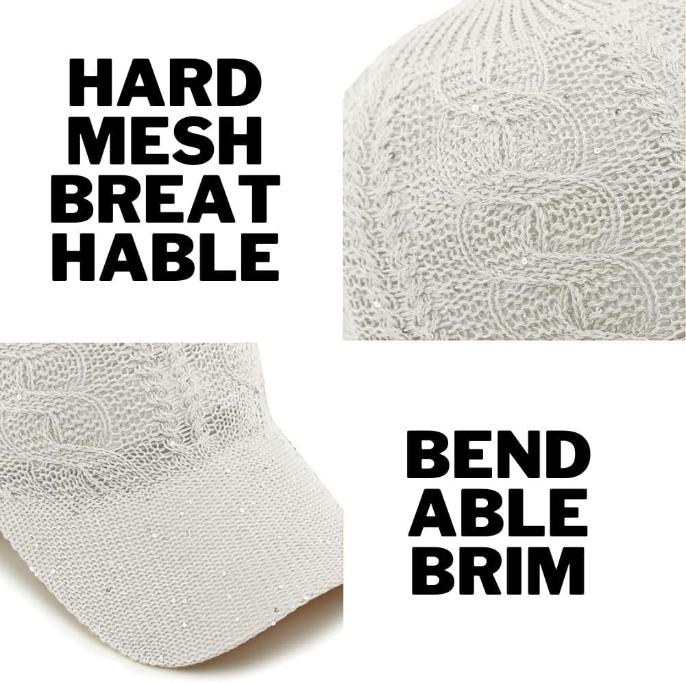 Gorra de béisbol de malla con purpurina para mujer, transpirable, a...