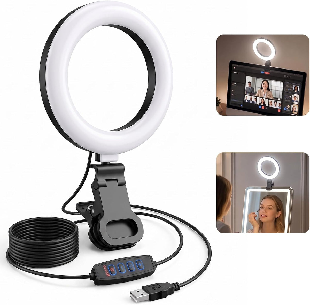 Anillo de luz para videoconferencia de computadora - Luz de cámara...