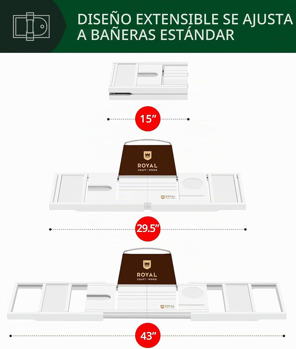 ROYAL CRAFT WOOD Bandeja de bañera plegable de alta calidad, bandej...