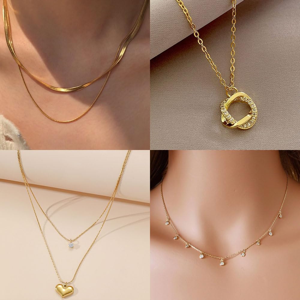 Myofeng - Juego de 16 collares de oro para mujer, chapado en oro de...