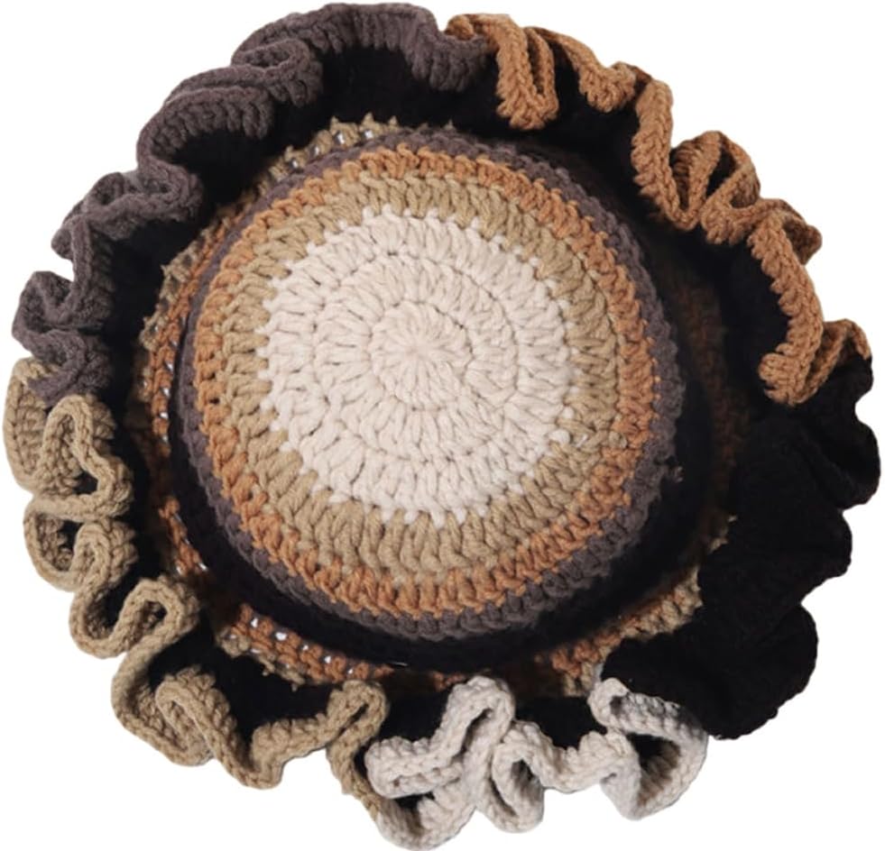 AMOFIA Gorro de punto para mujer, gorro de ganchillo con volantes,...