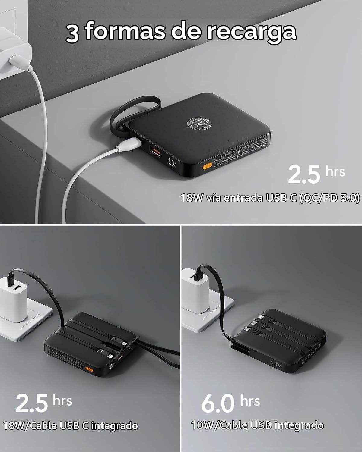 VRURC Cargador portátil de 20000 mAh de carga rápida de 20 W con 4...