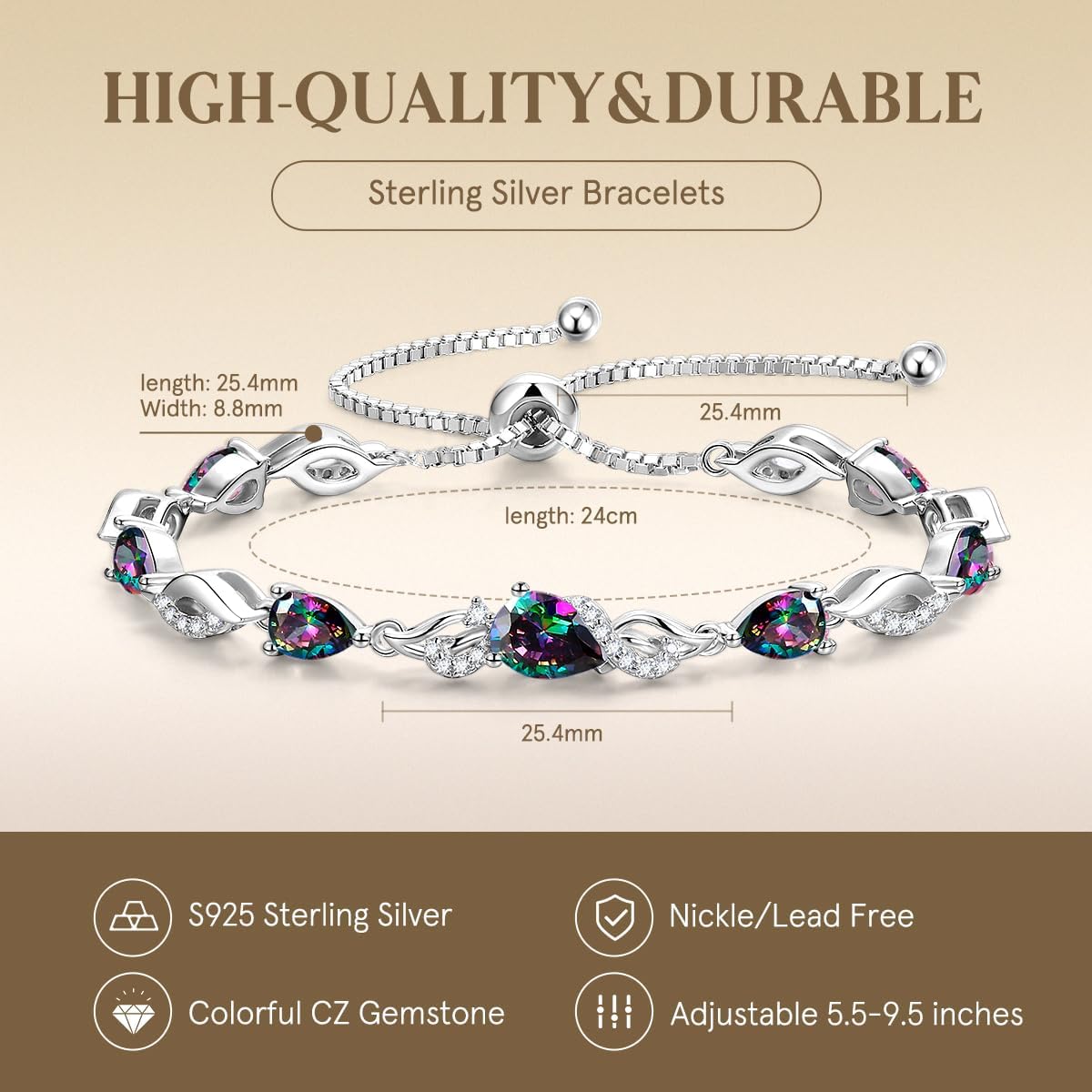 FANCIME Pulsera de piedra natal para mujer Pulsera de tenis ajustab...