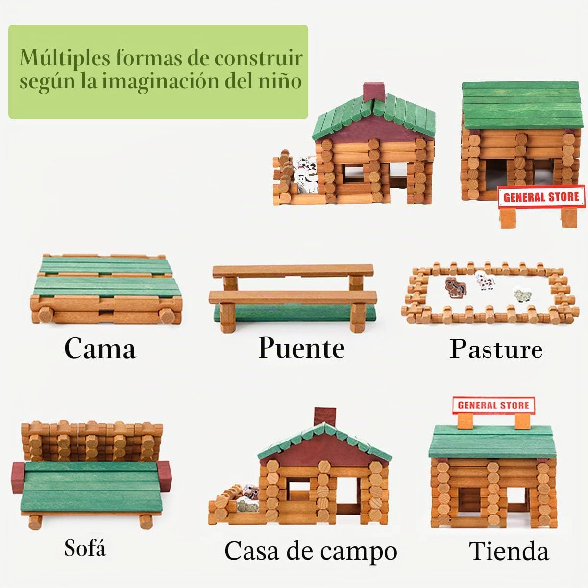 Wondertoys Juego de troncos de madera de 170 piezas a partir de 3 a...