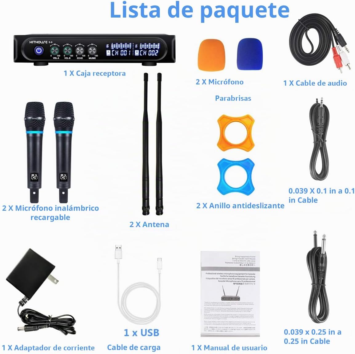 Kithouse S9 UHF Sistema de micrófono inalámbrico recargable para ka...