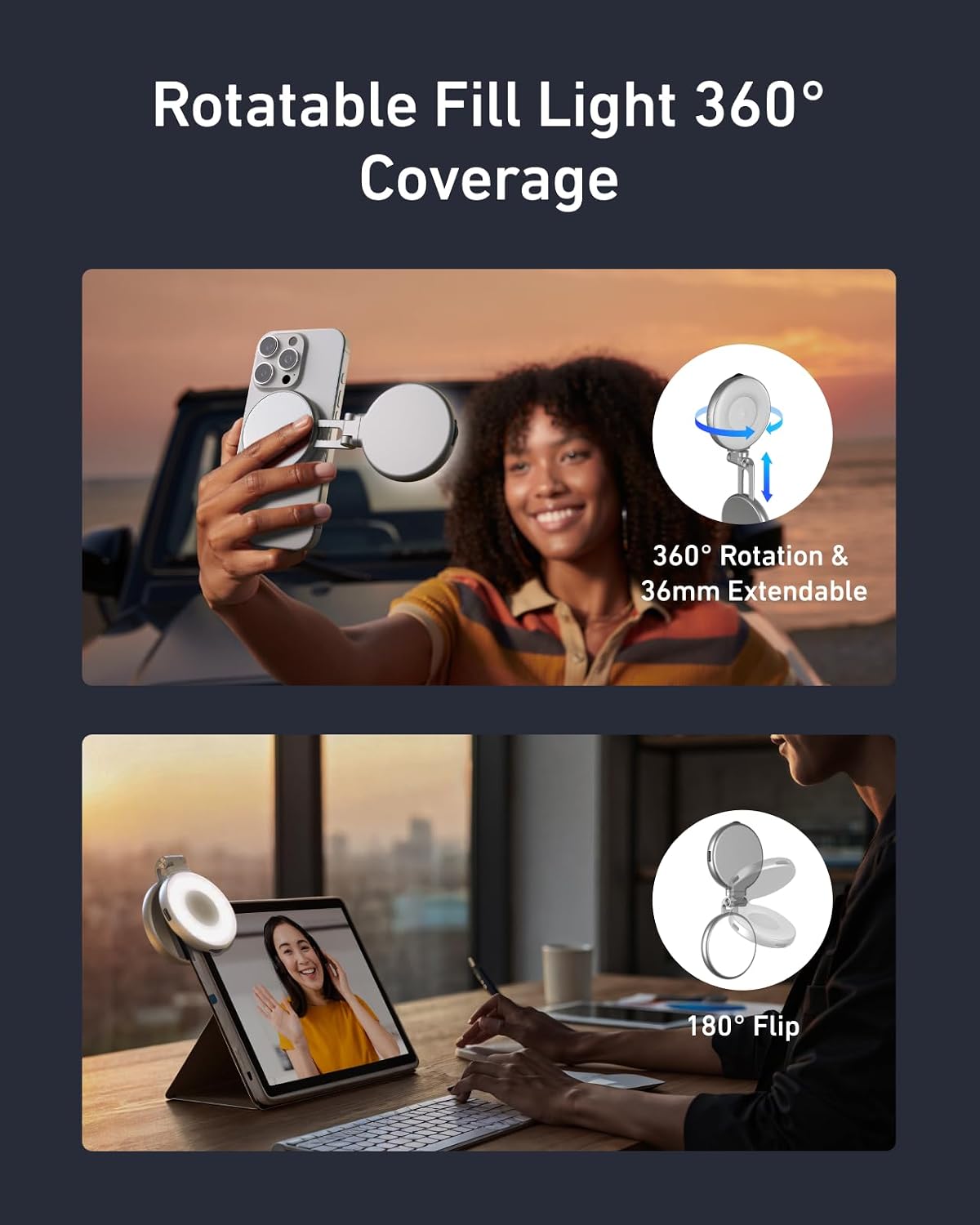 TELESIN C03 Luz de Selfie Magnética, Luz para Teléfono Compatible c...